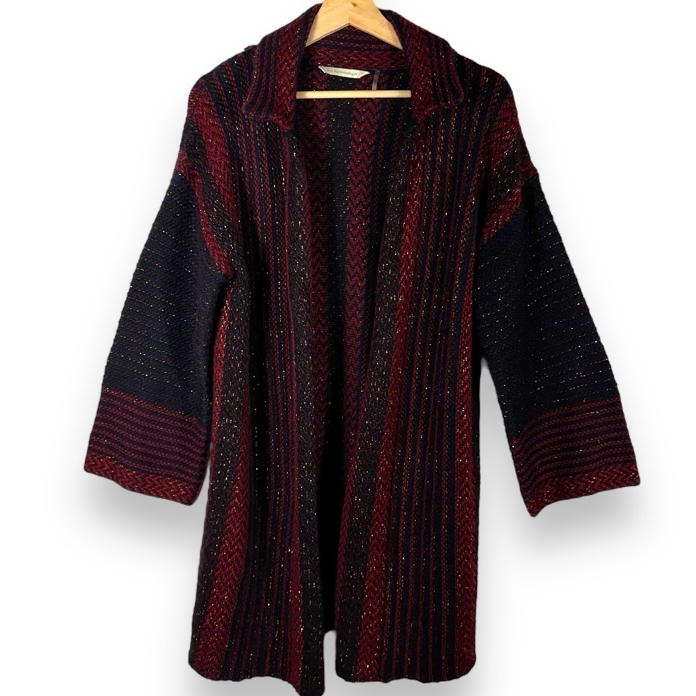 Soft Surroundings Maya Open Front Cardigan Jacket, Red/Blue Metallic, Size Large